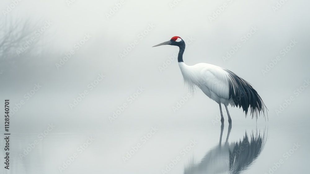 Obraz premium solitary red crowned crane on whit