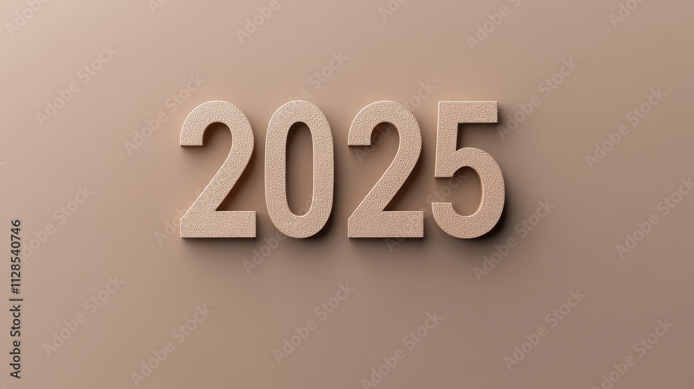 Textured 2025 numerals on beige background representing future concept and design Textured 2025 numerals on beige background representing future concept and design