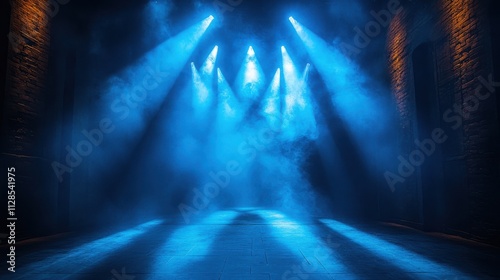 spotlight footlight on the theater stage barn doors and led theater spotlights lamp lights led stage lighting for theaters concerts staging lights for a video film studio productio