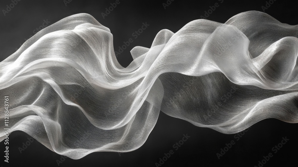 Fototapeta premium White Sheer Fabric Draped Elegantly Against Black Background