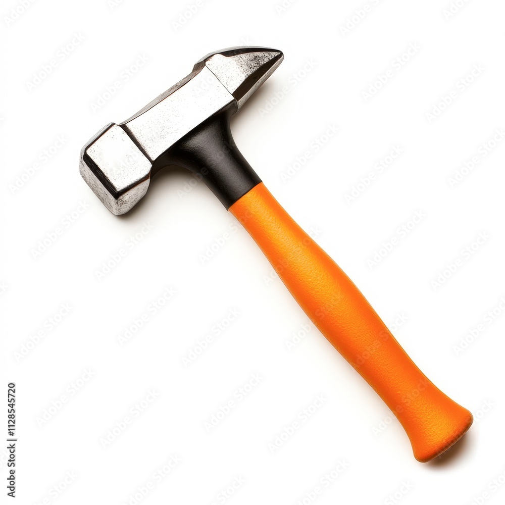 A close-up image of a hammer with a sleek metal head and an ergonomic orange handle, ideal for construction or DIY projects, Suitable for tool catalogs, instructional material, or design work, A close-up image of a hammer with a sleek metal head and an ergonomic orange handle, ideal for construction or DIY projects, Suitable for tool catalogs, instructional material, or design work,
