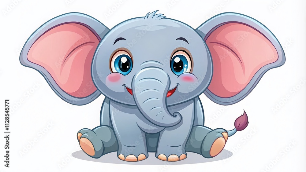 Obraz premium Adorable Cartoon Elephant Design for Children’s Decor, Perfect for Storybooks and Educational Materials, Featuring a Cute Flat Style on a Bright Isolated Background