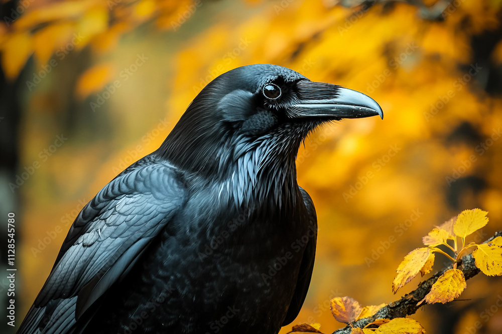 A wild bird crow in forest made generative AI technology A wild bird crow in forest made generative AI technology
