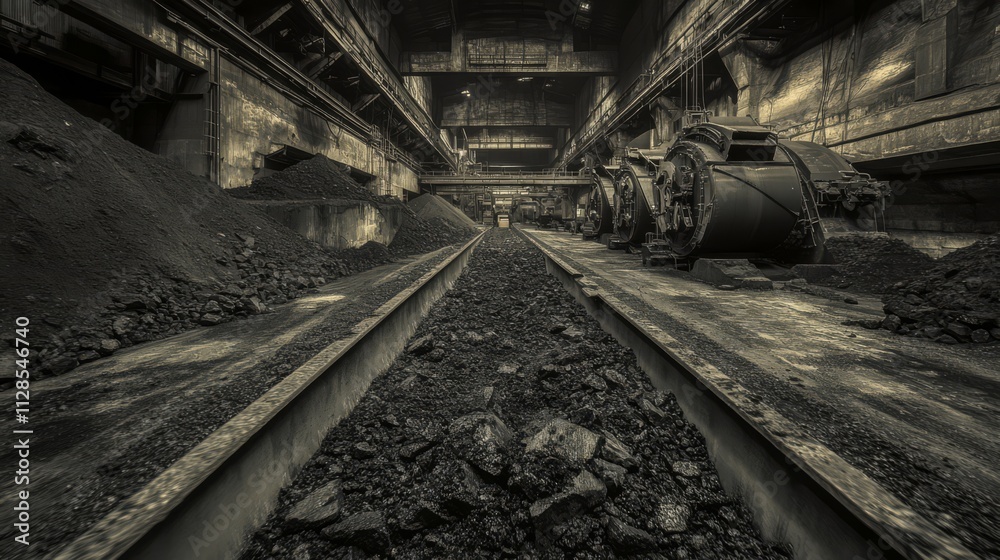 Naklejka premium Dark industrial interior with coal.