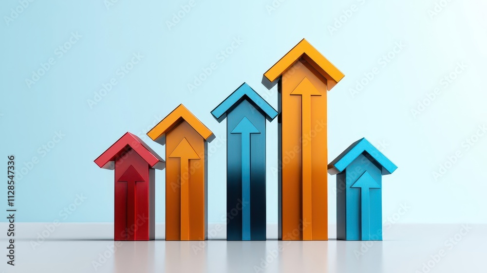 Colorful upward arrows symbolize growth and success in a professional environment. Colorful upward arrows symbolize growth and success in a professional environment.