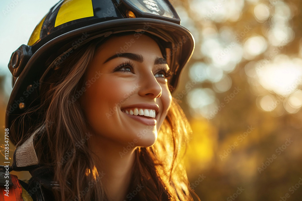 Generative AI Portrait of a Cheerful Smiling Firefighter Showing Optimism and Dedication Generative AI Portrait of a Cheerful Smiling Firefighter Showing Optimism and Dedication