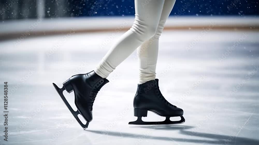 women's legs in beautiful black skates on the skating rink
women's legs in beautiful black skates on the skating rink