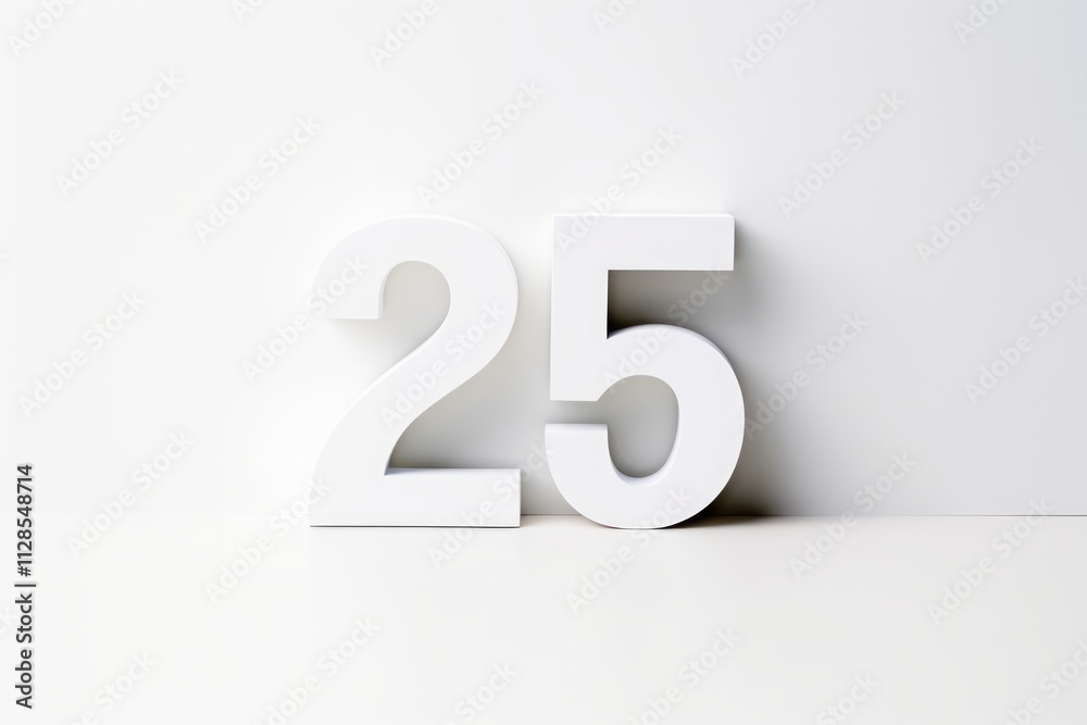 white 25 number in 3D. Isolated on white background. Generated AI white 25 number in 3D. Isolated on white background. Generated AI