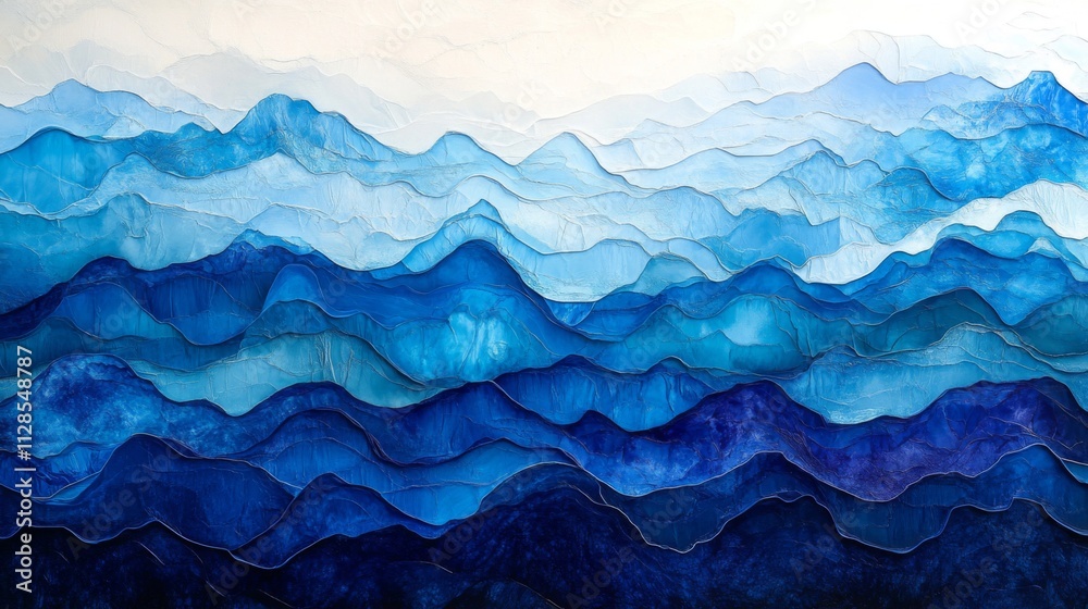 Serene Blue Mountainscape Abstract Art Painting Serene Blue Mountainscape Abstract Art Painting