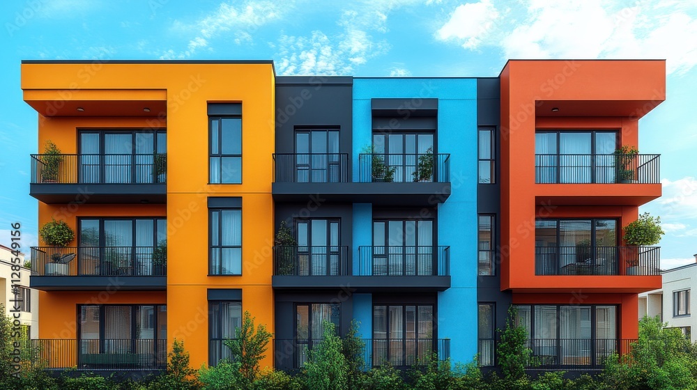 Fototapeta premium the facade of a contemporary urban apartment building in krasnaya polyana sochi krasnodar krai russia features a row of windows and multiple balconie