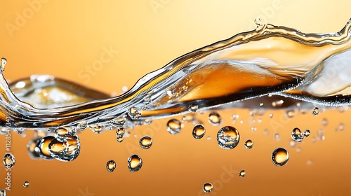 Golden Liquid Wave: Close-up Photography of Sparkling Amber Fluid AI Generated