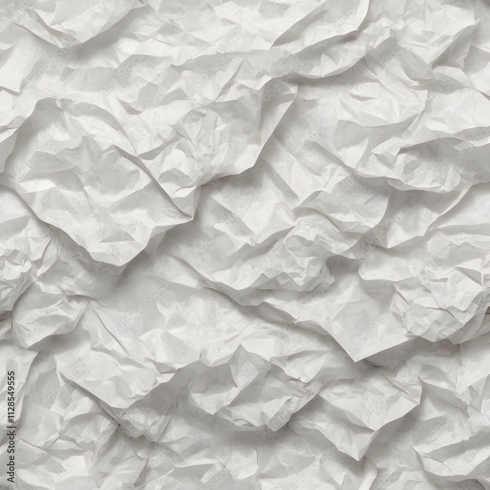 Wrinkled white paper texture, a rough, creased surface perfect for vintage design backgrounds Wrinkled white paper texture, a rough, creased surface perfect for vintage design backgrounds