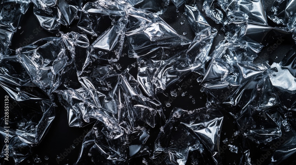 Shattered Plastic Fragments On Dark Background Shattered Plastic Fragments On Dark Background