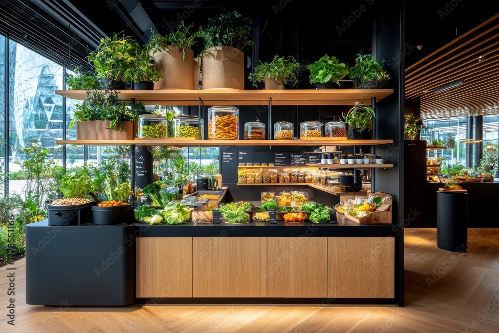 Modern Healthy Food Buffet Display in Restaurant. Modern Healthy Food Buffet Display in Restaurant.