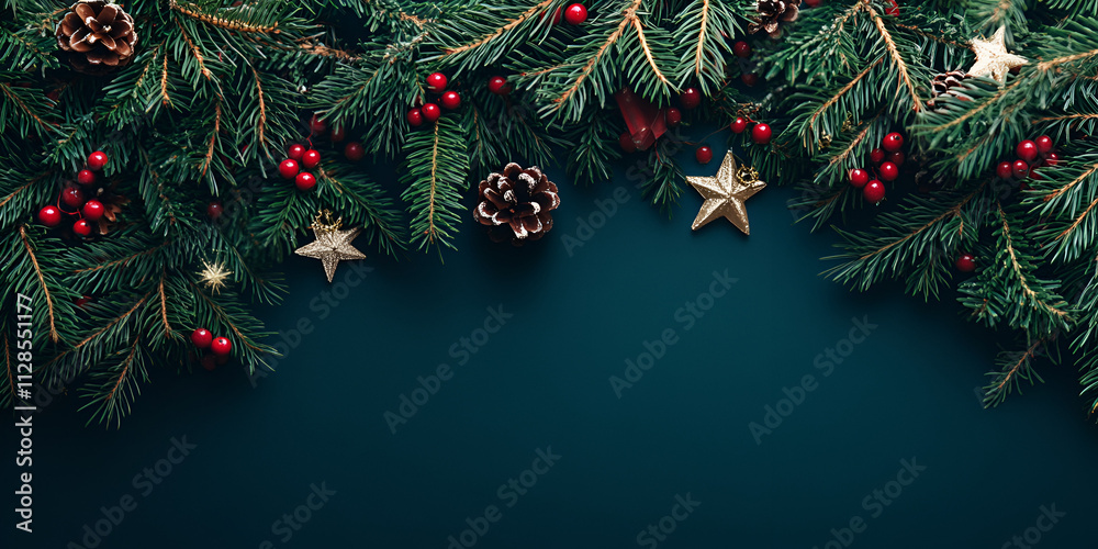 Festive Christmas Border with Red Baubles and Star Decorations Festive Christmas Border with Red Baubles and Star Decorations