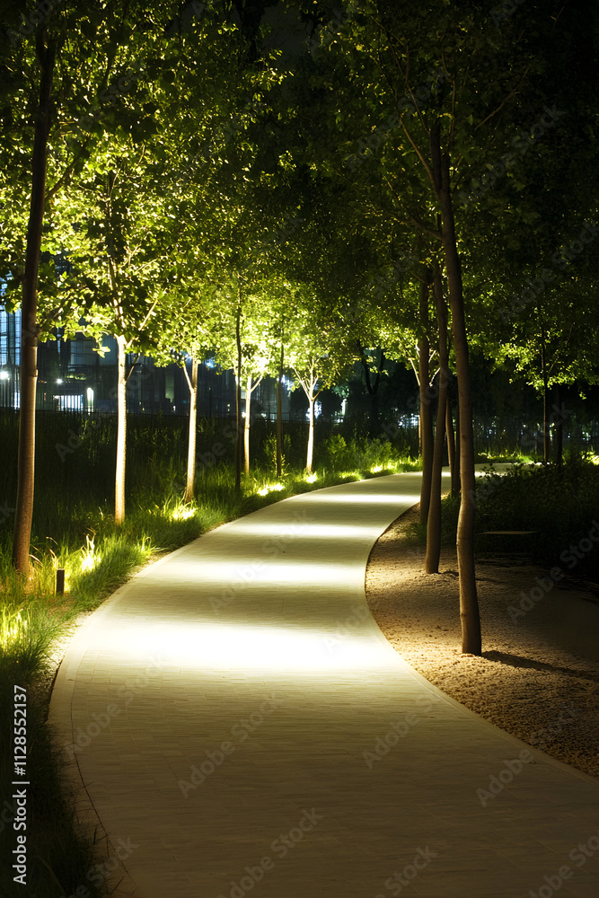 Obraz premium Eco-Friendly Moonlight-Powered Lighting Transforming Nighttime Pathways into Safe, Serene Walks by Harnessing Lunar Energy