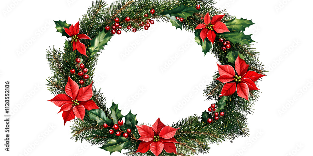 Traditional Christmas Wreath with Poinsettias Traditional Christmas Wreath with Poinsettias