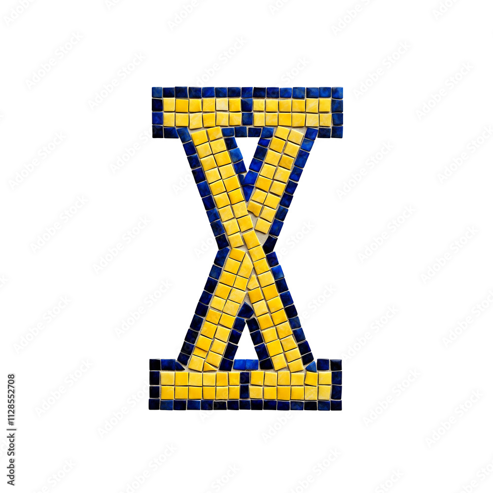 custom made wallpaper toronto digitalA mosaic letter X made up of small square tiles in yellow and blue colors.