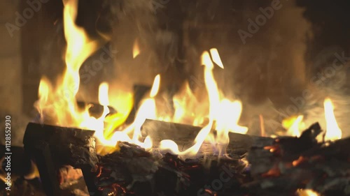 Burning fireplace spreading warmth and comfort