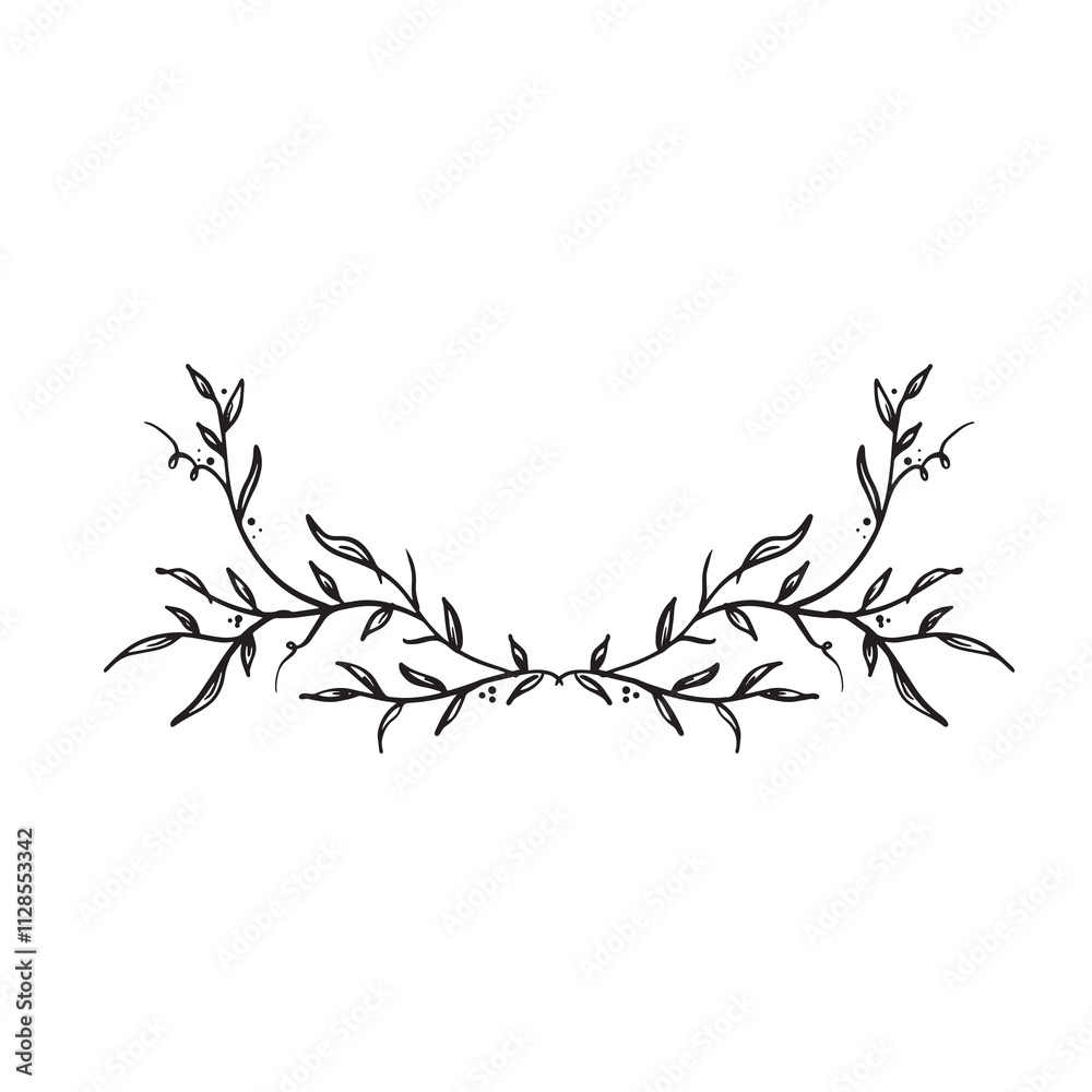 Obraz premium A decorative foliage element. Could be used at top and bottom of an invitation. Featuring leaves hand drawn as a vector.