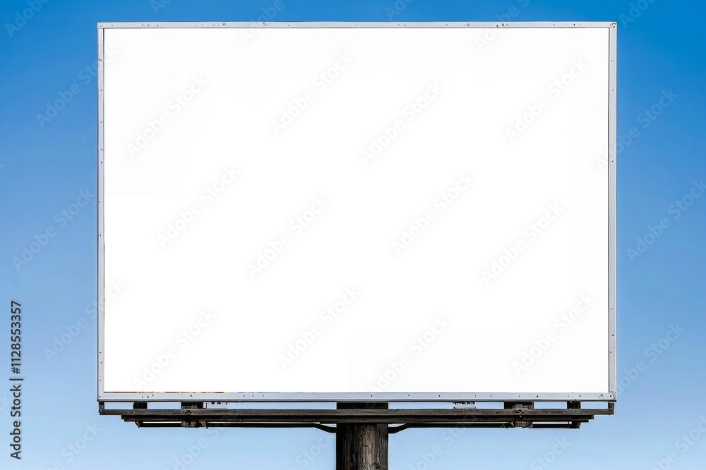 Naklejka premium A winter adventurer on a blank billboard against a clear blue sky, waiting for a message.
