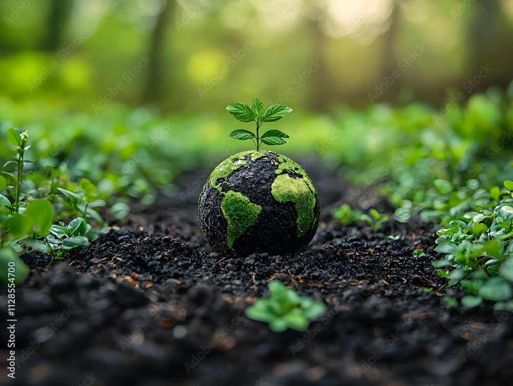 Plant Sprout Grows on Earth Globe, New Life Plant Sprout Grows on Earth Globe, New Life