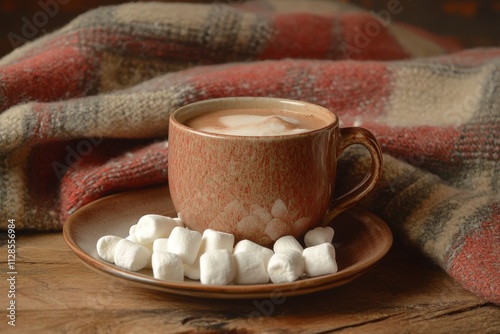 Cozy Hot Chocolate with Marshmallows and Blanket photo