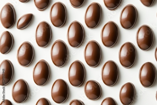 Oval Shaped Milk Chocolate Candies Arranged on White Background