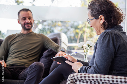 Psychotherapy session, Therapist and client in conversation