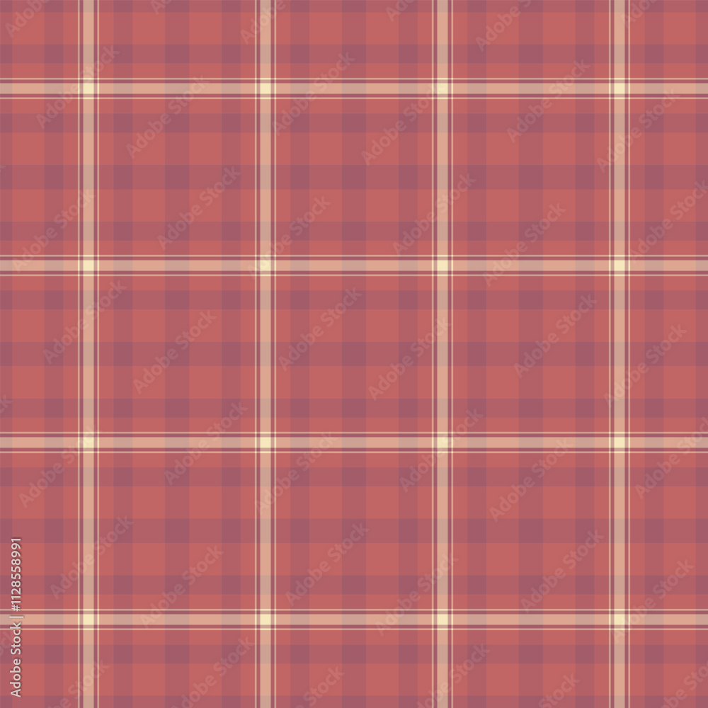 Fototapeta premium Pixel check tartan background, manufacture vector textile texture. Designer seamless pattern plaid fabric in red and orange colors.