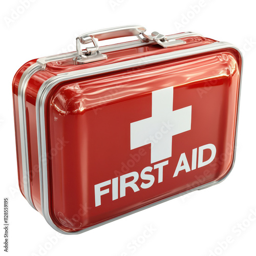 Red first aid kit box isolated on transparent background, PNG Cutout clipart