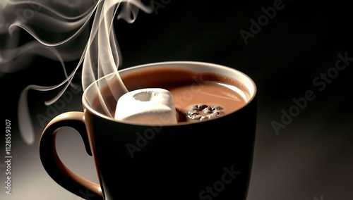 Coffee mug with marshmallows and whipped cream. Generative AI