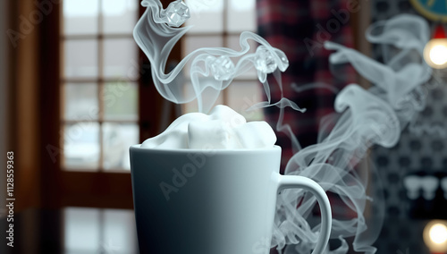 Coffee mug with marshmallows and whipped cream. Generative AI