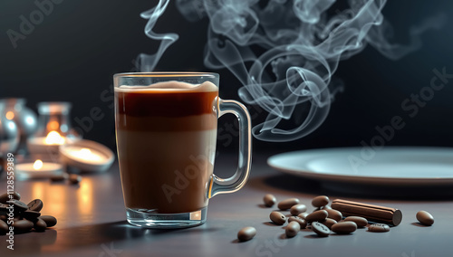 Coffee mug with marshmallows and whipped cream. Generative AI