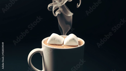 Coffee mug with marshmallows and whipped cream. Generative AI