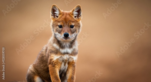 Curious young dhole pup in natural habitat for wildlife conservation and education