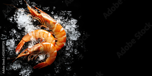 Fresh Shrimp on Ice Black Background

 photo