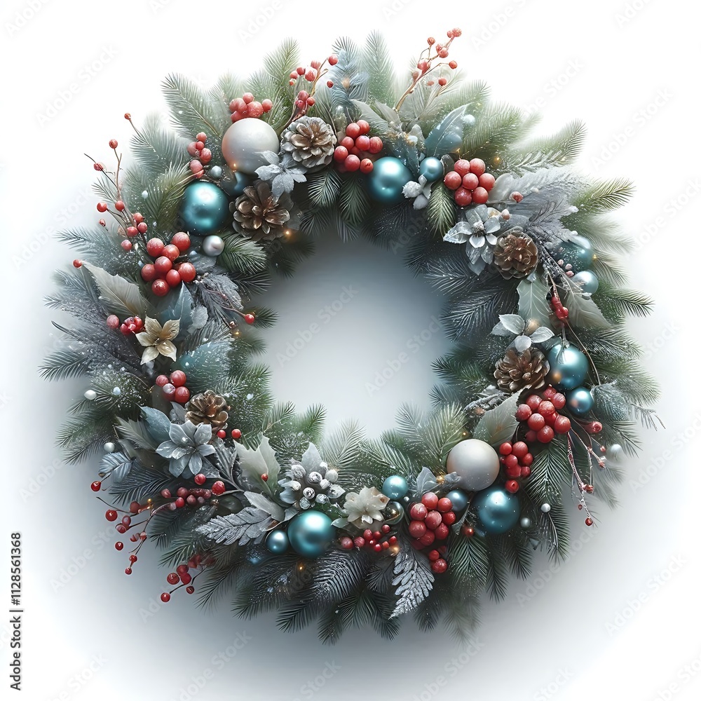 Traditional Pine and Holly Christmas Wreath on White - Iconic Holiday Decoration for Festive Homes Traditional Pine and Holly Christmas Wreath on White - Iconic Holiday Decoration for Festive Homes