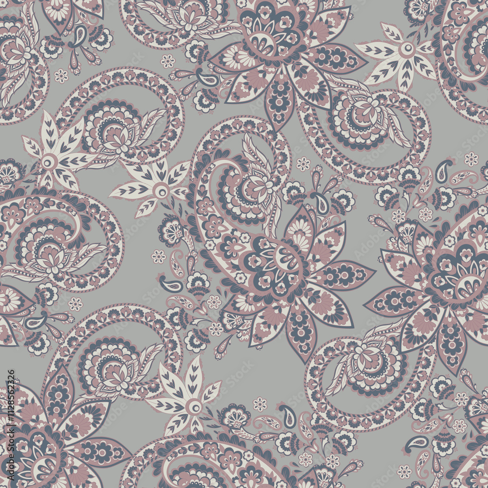 Seamless pattern based on traditional Asian elements Paisley. Traditional colorful seamless paisley pattern. Pattern for textile design or fabrics. Fashionable delicate design
