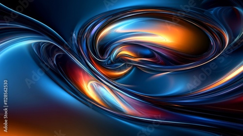 Abstract swirling blue orange and dark colors artwork