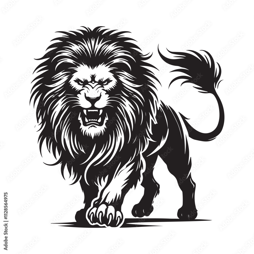 Fototapeta premium A black angry lion silhouette