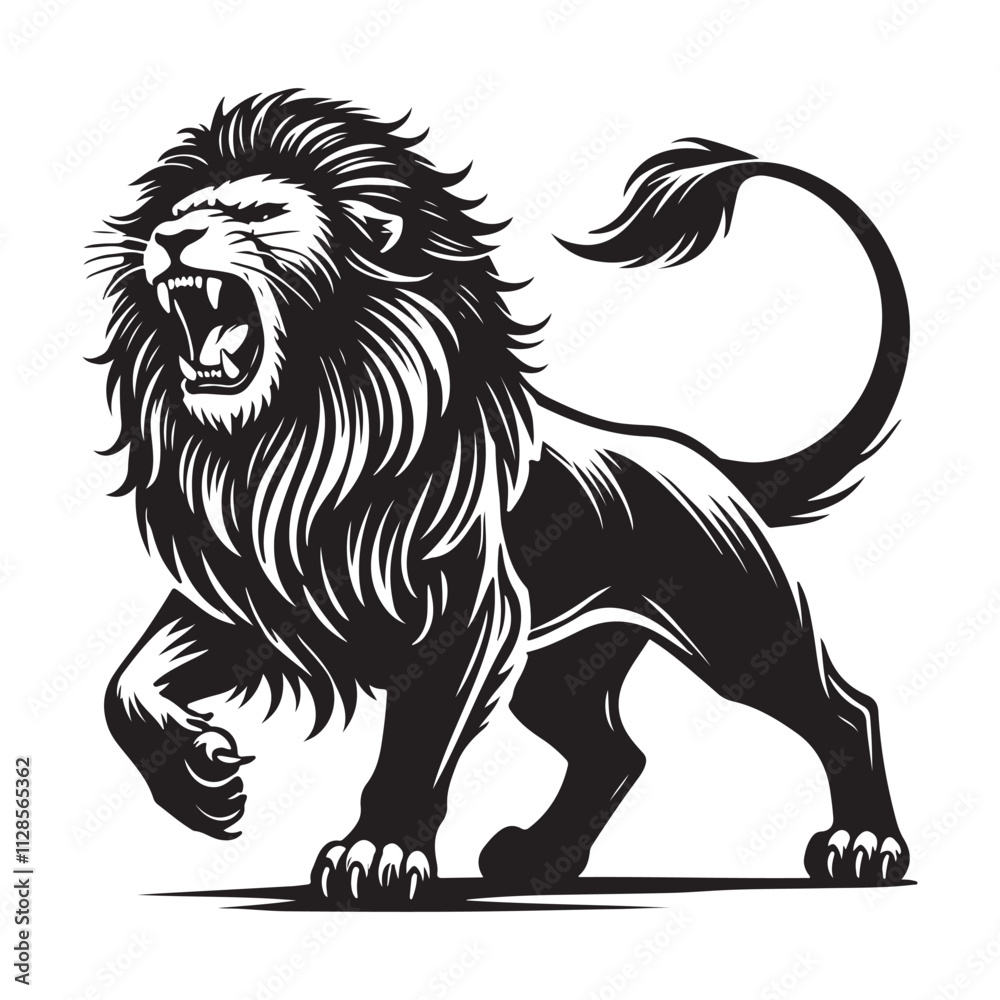 Fototapeta premium A black angry lion silhouette