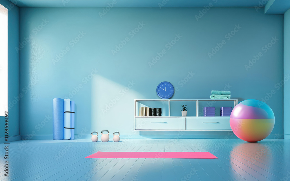 Naklejka premium Modern empty room for yoga meditation, olystic activity. Serene atmosphere in a contemporary studio