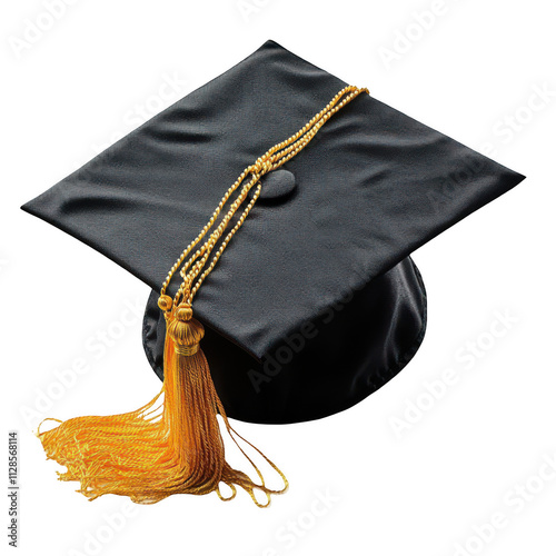 Student graduation cap with gold tassel and ribbon isolated on transparent background with clipping path photo