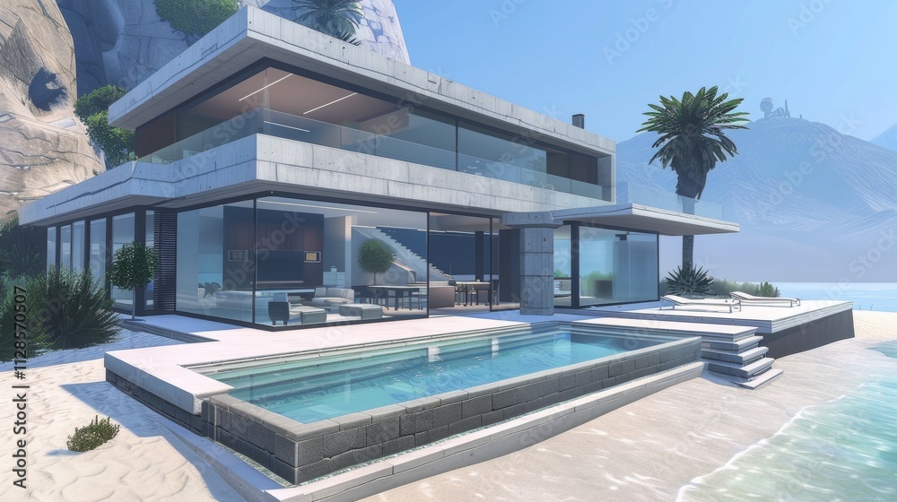 Fototapeta premium Seaside detached villa with pool and large terrace