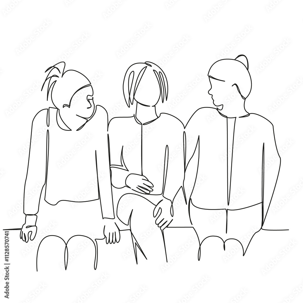 One continuous single drawing line art flat doodle lifestyle, friendship, person, fun, girl, happiness, woman, three, youth. Isolated image hand draw contour on a white background, hand drawn, not AI One continuous single drawing line art flat doodle lifestyle, friendship, person, fun, girl, happiness, woman, three, youth. Isolated image hand draw contour on a white background, hand drawn, not AI