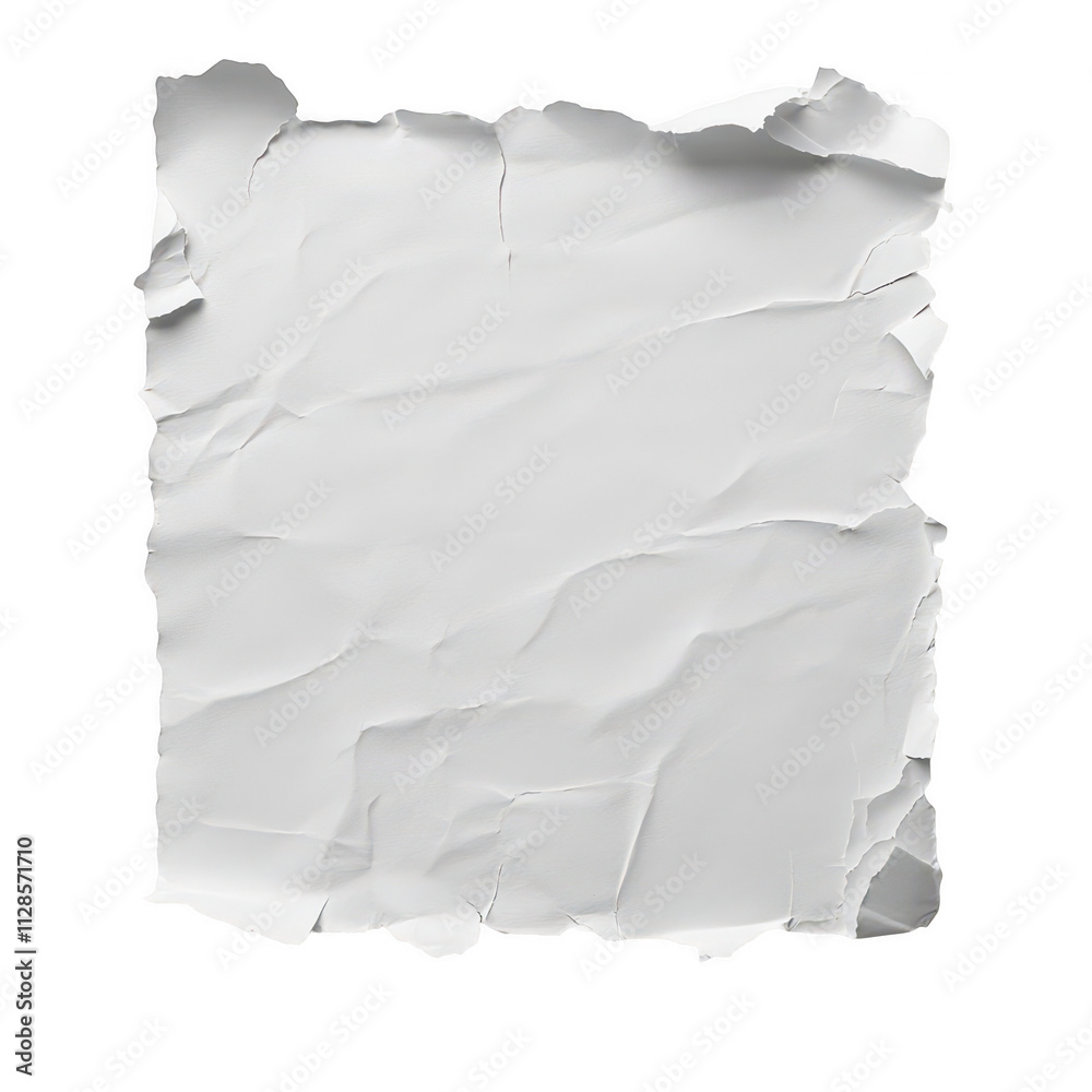 Obraz premium Piece of white paper with ripped edges, attached to the top by tape, isolated on transparent background