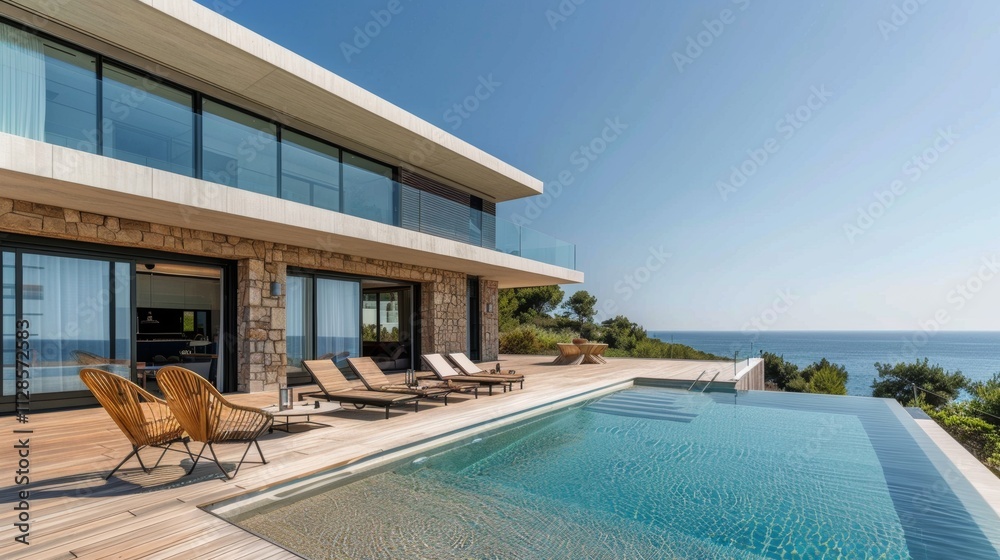 Obraz premium Seaside detached villa with pool and large terrace