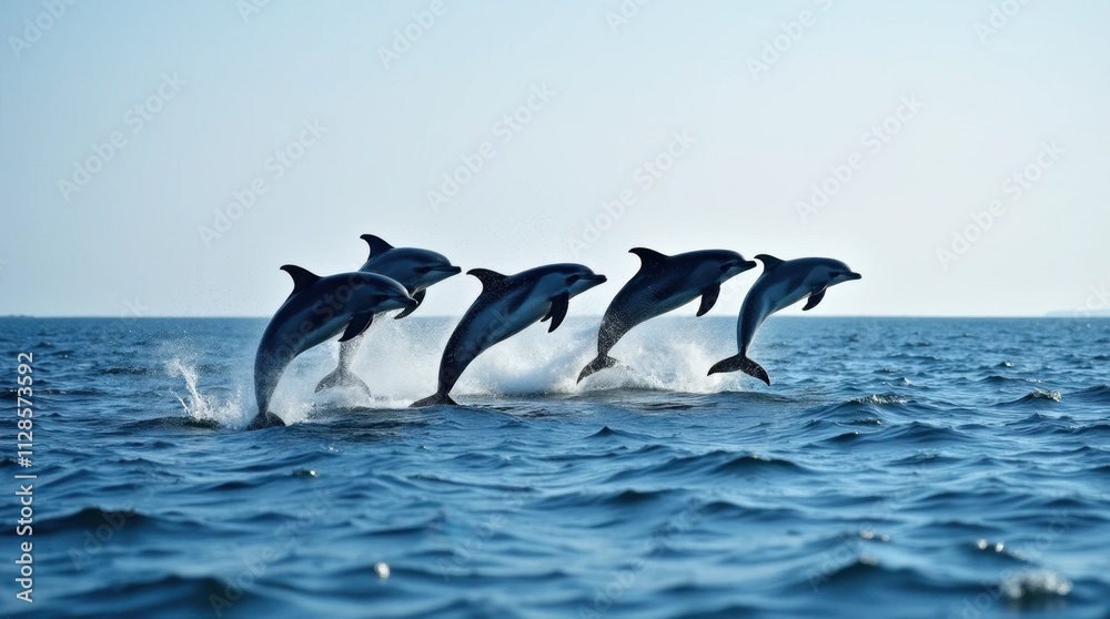 Fototapeta premium Dolphins Leaping at the Horizon