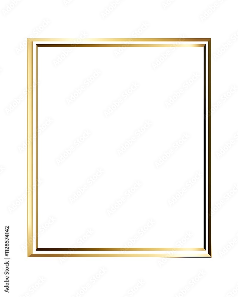 Golden geometric border frame isolated on white background, modern minimalistic design